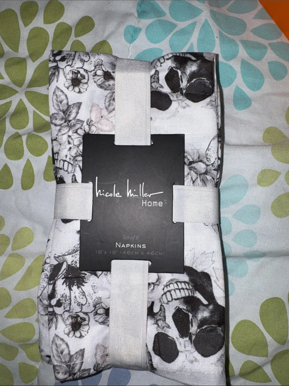 Nicole Miller Black and White Floral Skull Napkin Set